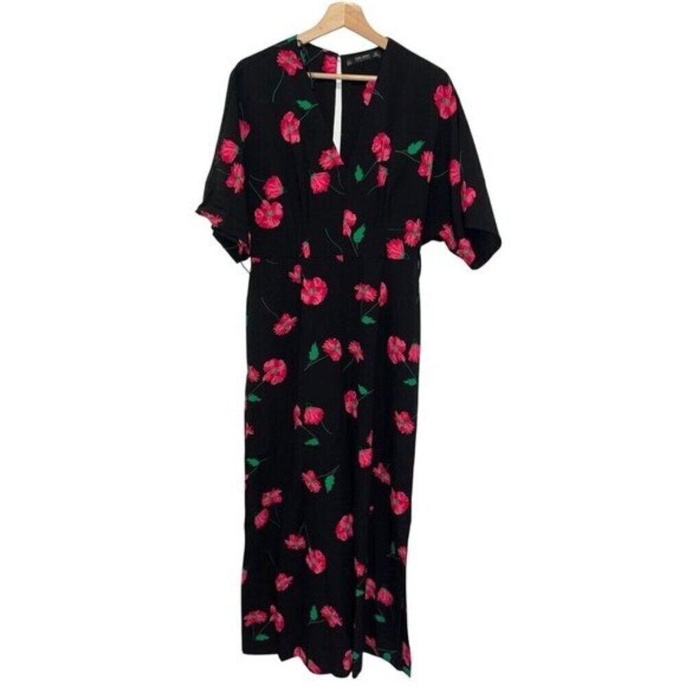 NWT Zara Floral Black Jumpsuit Women size Large